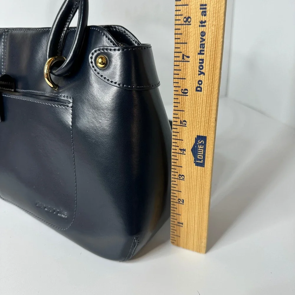 Cromia Navy Blue Leather Shoulder Bag Made in Italy Gold Tone Hardware READ